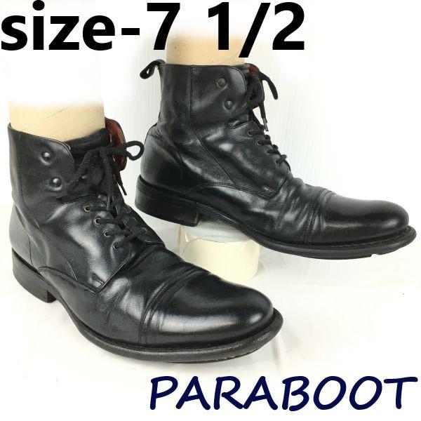 

PARABOOT Military Lace Up Short Boots 7.5 26-26.5 Black France NEUILLY