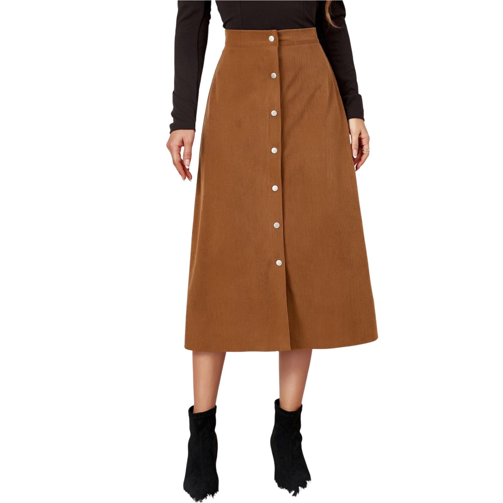 

Женская вельветовая юбка, однобортная юбка с высокой талией L хаки