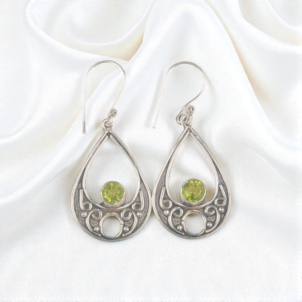 Peridot Gemstone 925 Sterling Silver Handmade Jewelry Earrings 1.91" For Gift EE-90-7