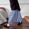 Women's Elegant High-Waist Blue Plaid A-Line Skirt - Retro Academy Style for Autumn/Winter