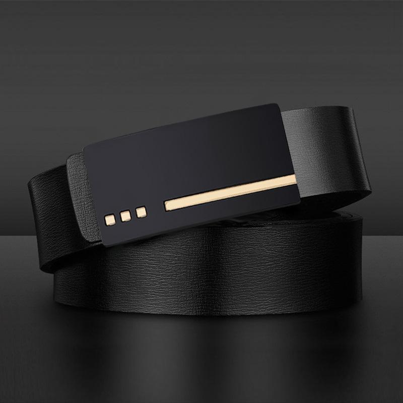 

Belt Genuine Leather Two-layer Cowhide Automatic Buckle Business Toothless Belt Men s Geometric Pants Belt 130cm