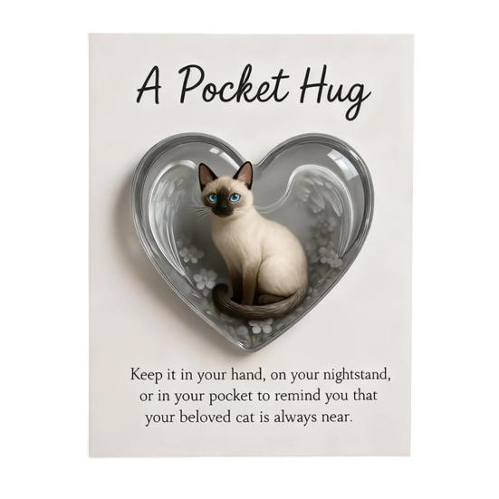 Cat Memorial Pocket Hug with Inspirational Card Emotional Support Love Heart Shaped Cat Pocket Token Decoration Cat Owners Keepsake Gift