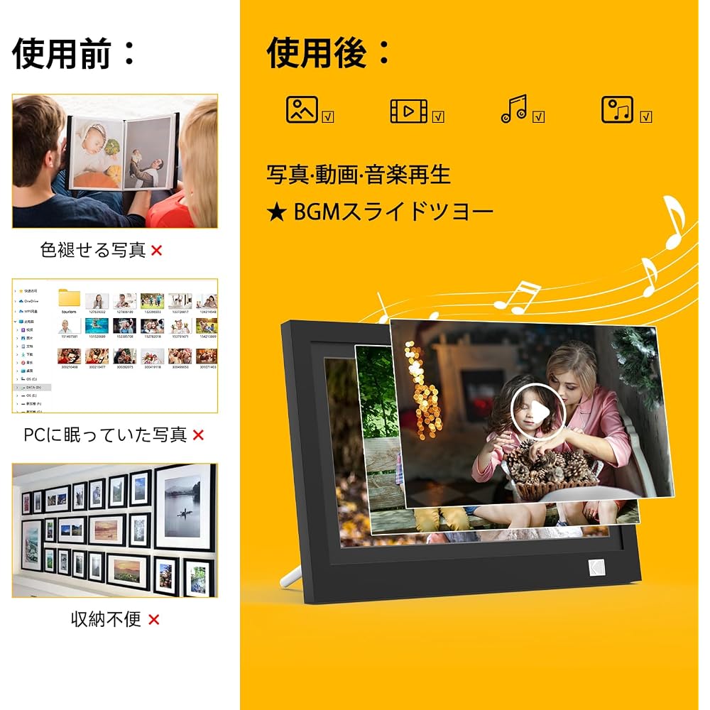 KODAK Wifi Digital Photo Frame, 11.6-inch, Photo/Video/Music Playback, 2+32GB Built-in FHD Display, Supports USB/SD Cards up to 128GB, Google Photos C