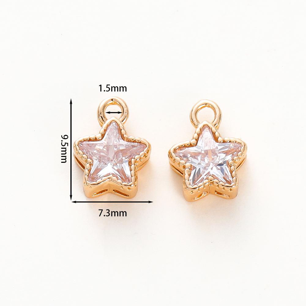 2/4/6pcs 18K Gold Plated 9.5mm Cute Pentagram Earring Charms Inlaid Zircon Tiny Star Pendants DIY Jewelry Making Accessories