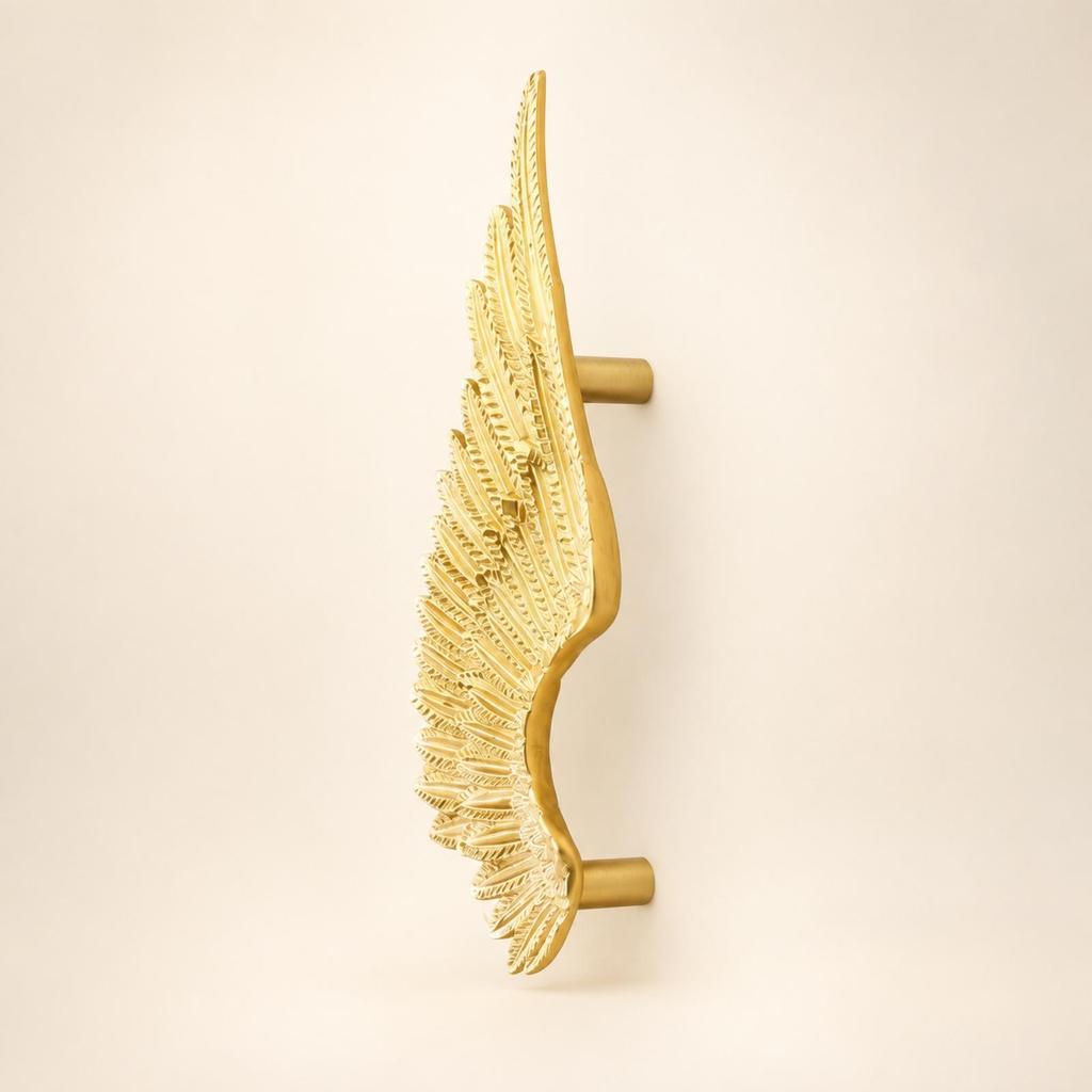 Angel Wing Cabinet Handle Unique BrassFinish Drawer Pull Decorative FeatherTextured Wardrobe