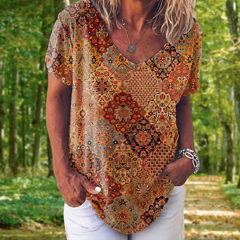 3D Print Women V-Neck Short Sleeve T Shirt L
