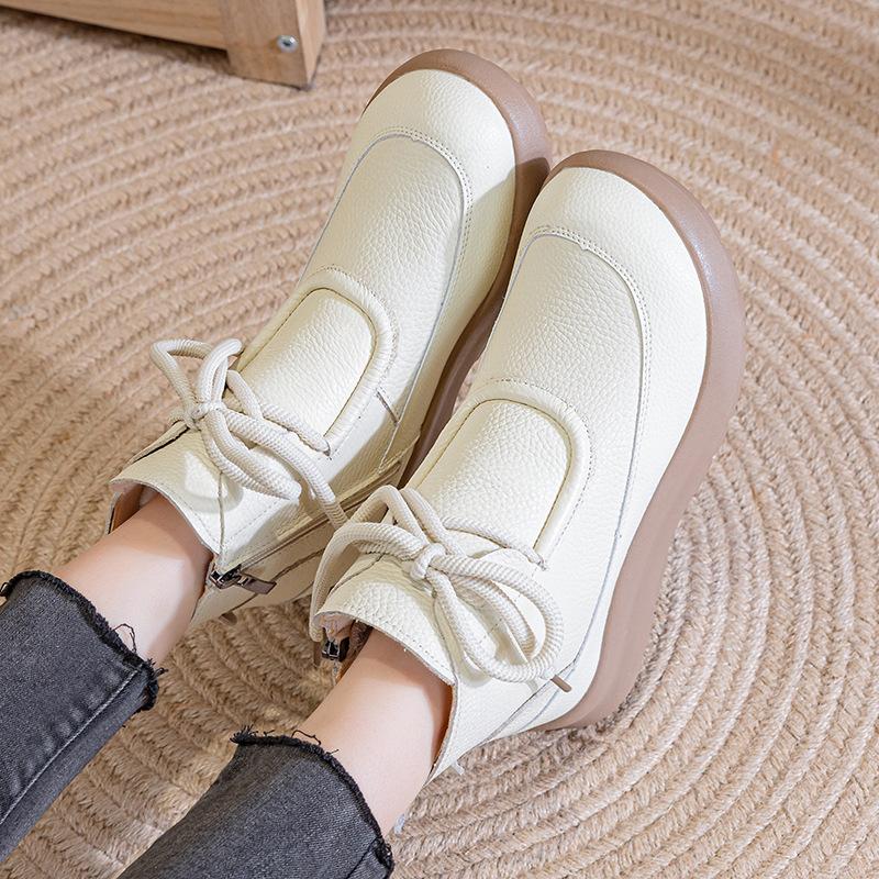 Retro thick-soled heightening Martin boots for women's autumn and winter new round-headed velvet muffin short boots wool