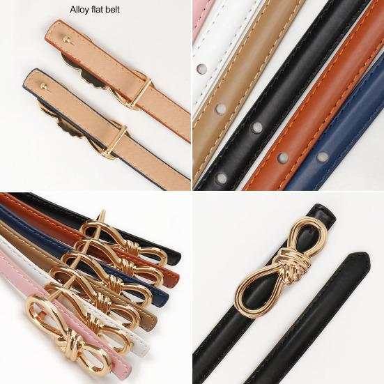 Imitation Leather Dress Belt Snap-On Bow-Shaped Buttons Multi Holes Adjustable Length Thin Waistband