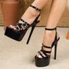 Sexy Patent Leather Platform Stiletto Sandals Rhinestone Buckle Ankle Strap Ultra High Heels Open Toe Club Party Shoes