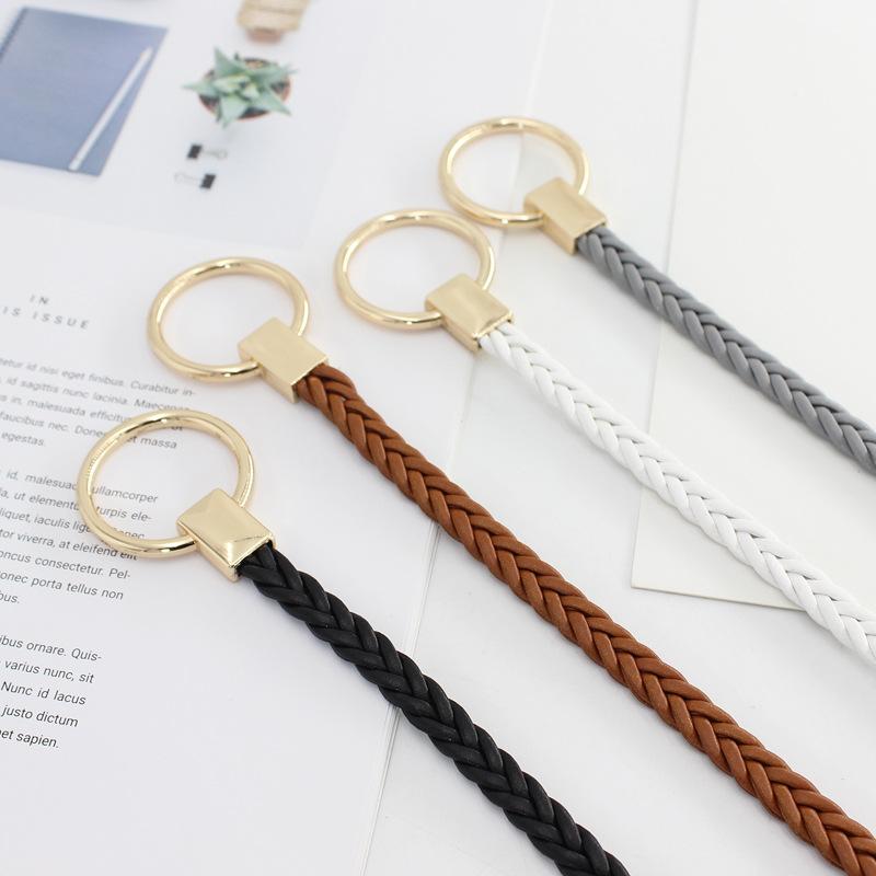 Women'S Woven Thin Belt Dress With Decorative Retro Ring Knotted Waist Chain