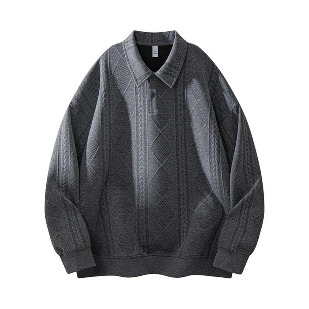 Casual Lapel Muscle Sense Hoodies Retro Sense All-match Long-sleeved  Shirt Loose Fashion Handsome Lapel Top