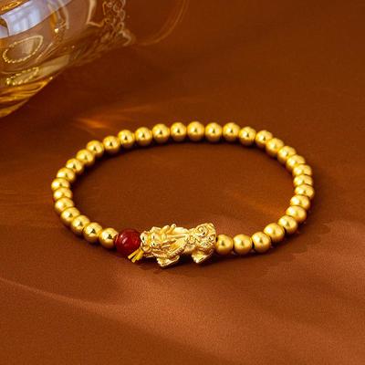 Guochao Vietnamese Sand Gold Pixiu Beaded Bracelet - Women's Retro, Colorfast Jewelry