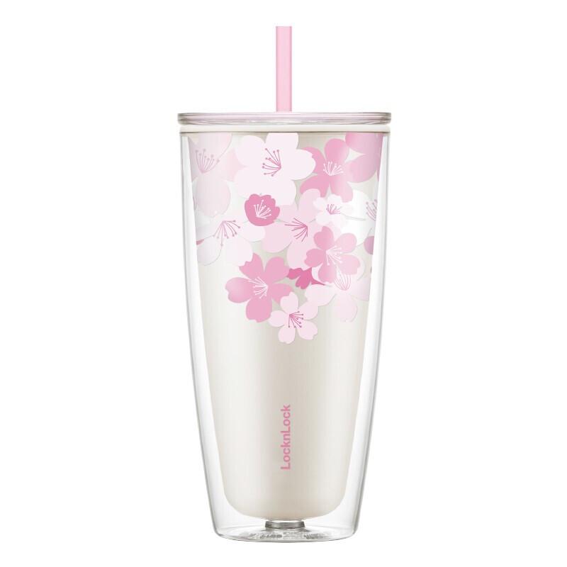 LOCK&LOCK Cherry Blossom Insulated Straw Tumbler