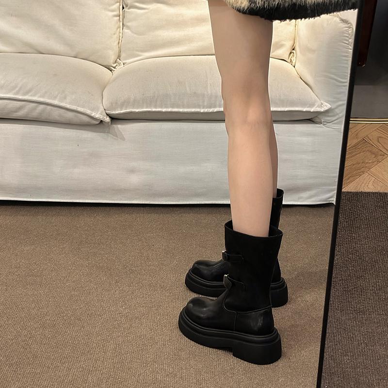 Fashion Winter Double Buckle Decoration 2024 Hot Sale New Women's Boots Fashion Round Toe Wear Resistant Shoes for Women Botines Mujer