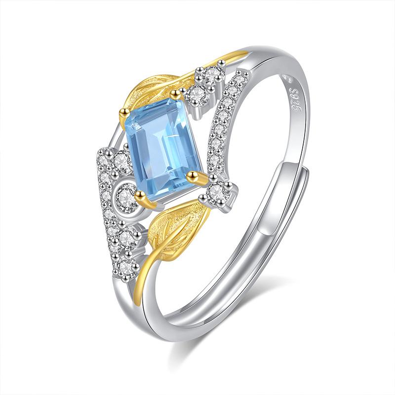 S925 Sterling Silver Natural Stone Ring Women's Fashion Niche Design Sense Rectangular Stone Position 4 * 6mm Fashion Retro Jewelry Gift