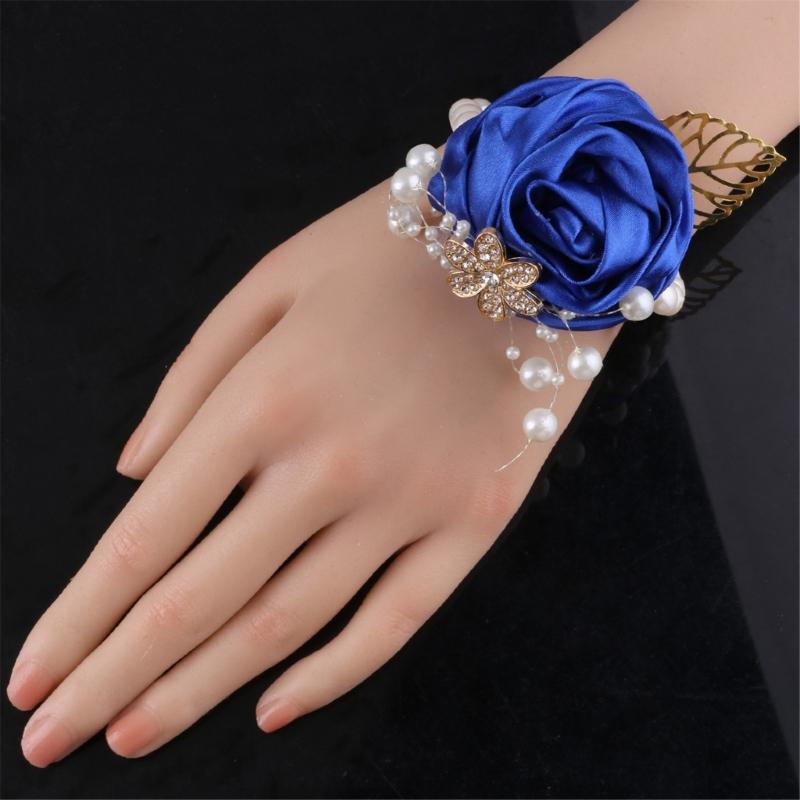 Satined Rose Pearls Design Wrist Corsage Wedding Wrist Flower Bride Wrist Accessory for Formal Occasion and Ceremonies