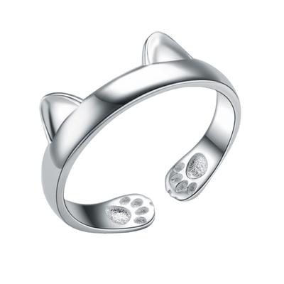 Katzenpfotenring, offener Katzenring aus Silber, Ring, süßes Haustier, süßer Katzenohrring, Chinchilla-Ring.