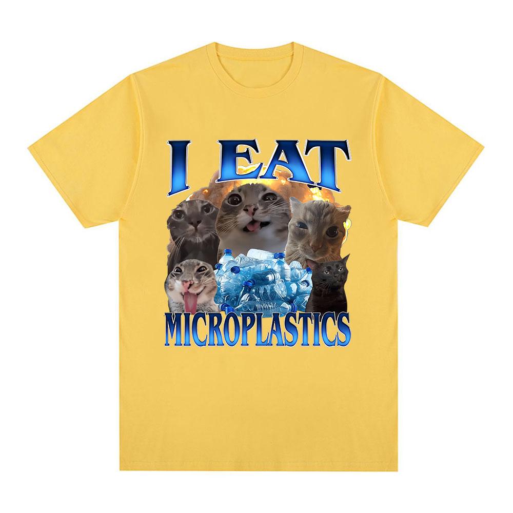 I Eat Microplastics Cat Graphic Funny Meme T Shirts Unisexs Clothing Oversized Cotton Short Sleeve TShirts Harajuku Streetwear
