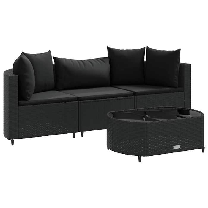 VidaXL Salon de jardin 4 pcs avec coussins noir résine tressée, ensemble de canapés d'extérieur, canapé d'angle de jardin, 3308363