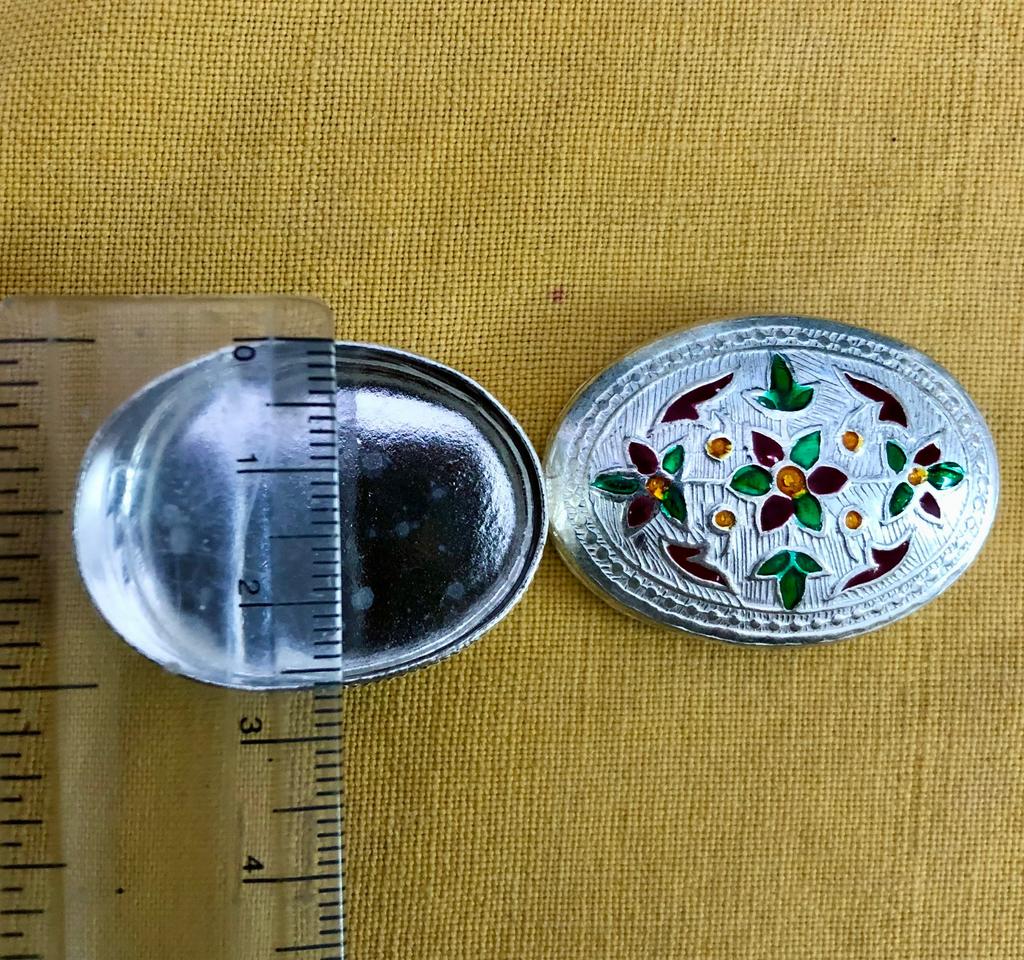 925 Silver Handmade Trinket Kajal Casket Jewelry Box , Surma Kumkum Sindoor Container, Floral Oval Shape 7.5 X 2.5 Cm Dia 18 Gm Temple Pooja