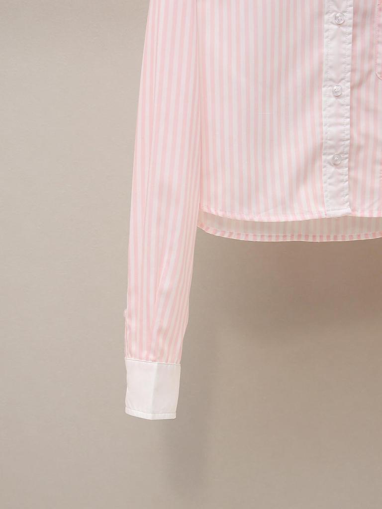 Camicia da donna autunnale francese a blocchi di colore dolce con colletto a revers a righe - Vestibilità slim, maniche lunghe