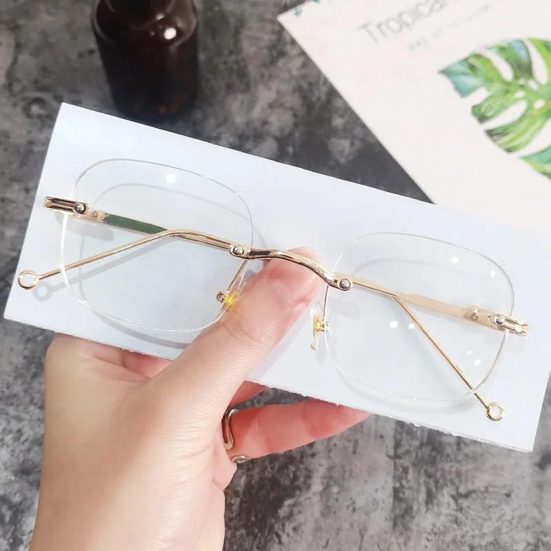 Finished Women Men Square Minus Glasses Luxury Rimless Clear Lens Computer Short-sight Eyeglasses Vintage Myopia Eyewear Diopter