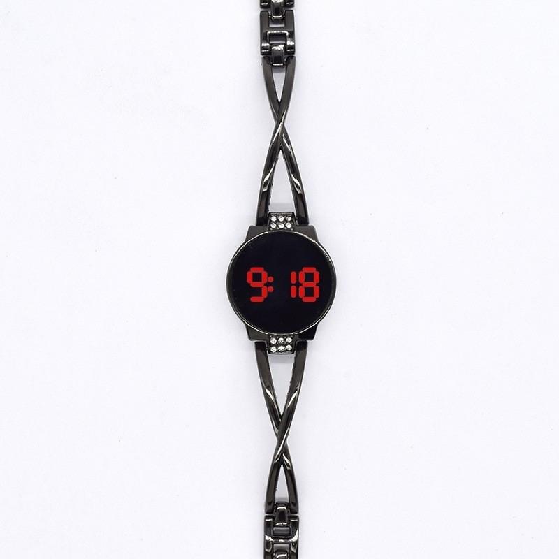 

Style Small Girl Metal Chain Watch With Touch Control For Casual Wear Black Red