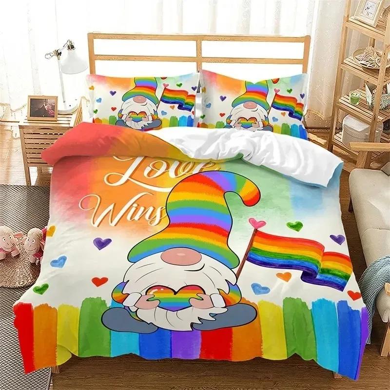 Rainbow Pride Bedding Set Rainbow Flags Duvet Cover Set Rainbow Stripe Design 3D Soft Microfiber Bedding QueenKing Size