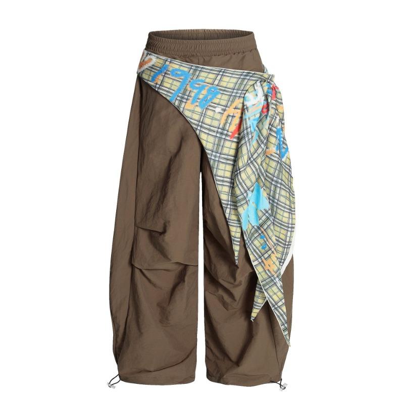 

Летние новые ретро контрастные асимметричные брюки-парашюты с множеством карманов женские плиссированные свободного кроя 2XL коричневый