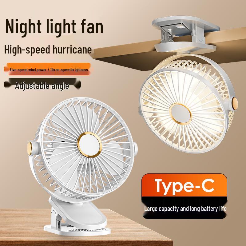 Portable USB Rechargeable Wall-Mounted Clip Fan with Light