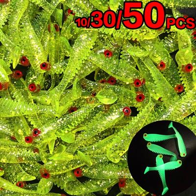 10/30/50pcs Silicone Fish Shaped Fishing Artificial Lure Bait Soft Tiddler Bait Fishing Lure (5cm) 6 Colors