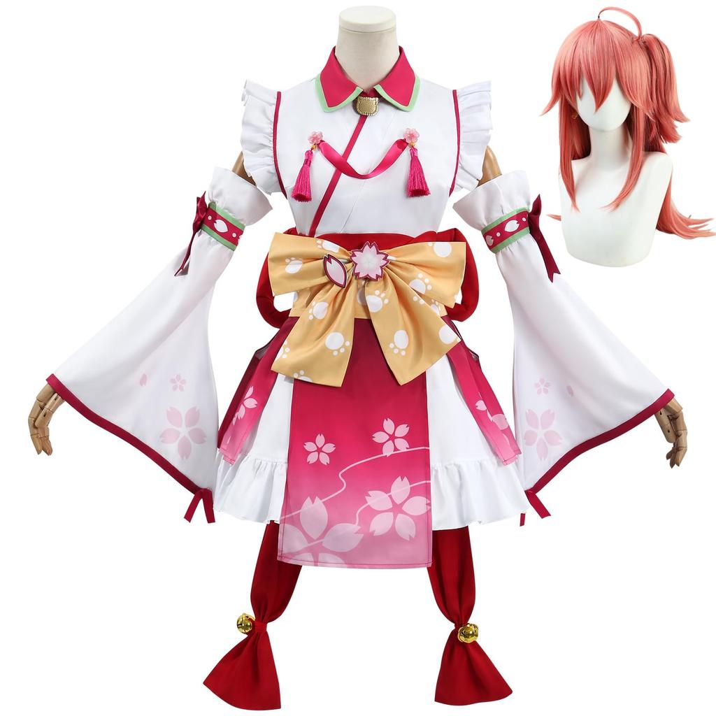 COSSA Sakura Miko Sakura Shrine Maiden Wig for School and Events Halloween, Parties, Festivals, Christmas, (XXL)