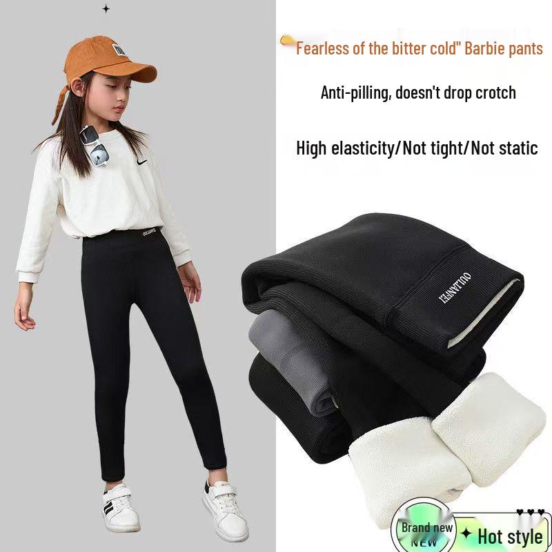 

Girls High-Waisted Thickened Barbie Leggings - Autumn/Winter Plus Velvet Shark Pants for Medium and Big Children. 110cm