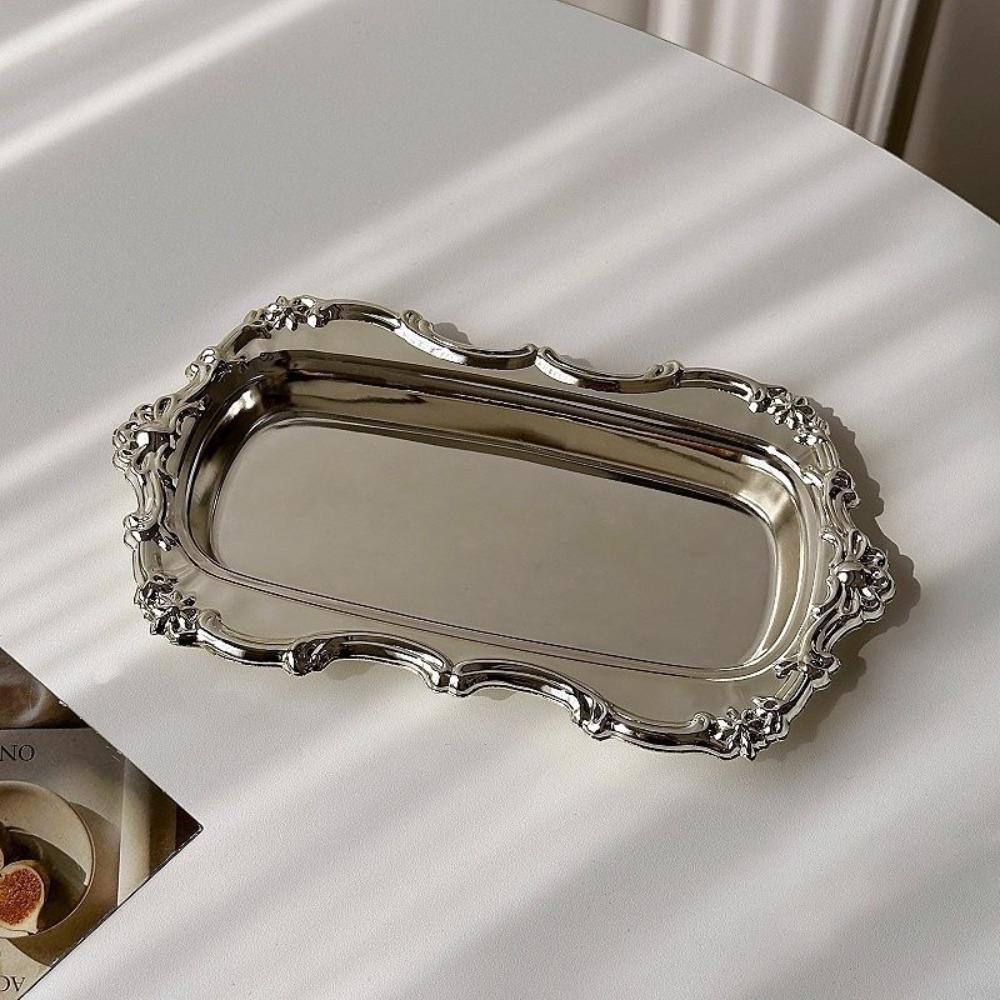 Mirror Face Cake Tray Embossed Jewelry Storage Plate New Dessert Plate  Home Decoration