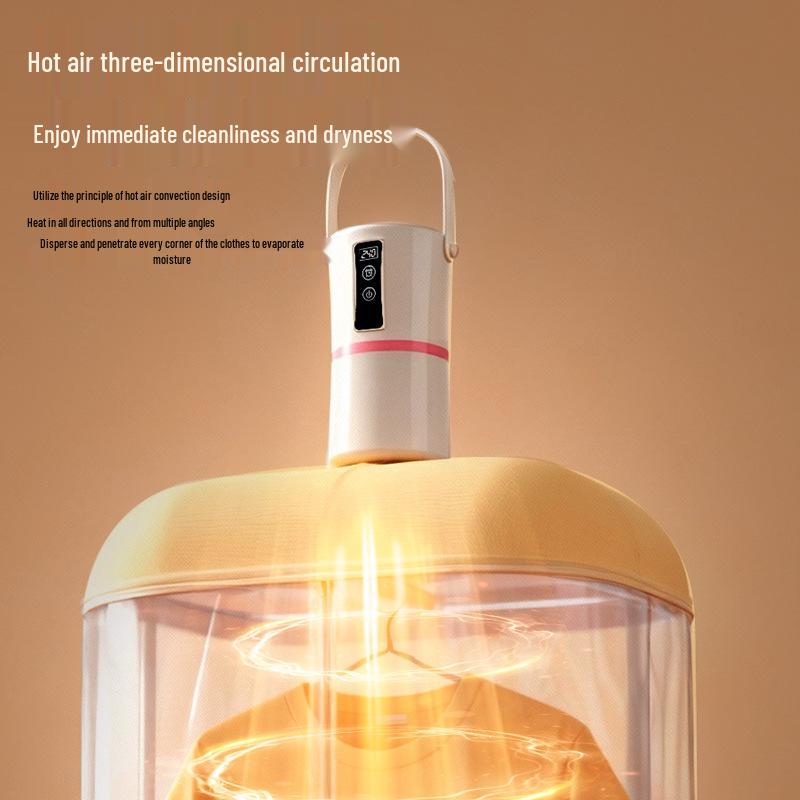 Compact Travel Clothes Dryer: Sterilizes, Eliminates Dust Mites, Features Timer, Consistent Heat, Ideal for Dorm or Home Use.