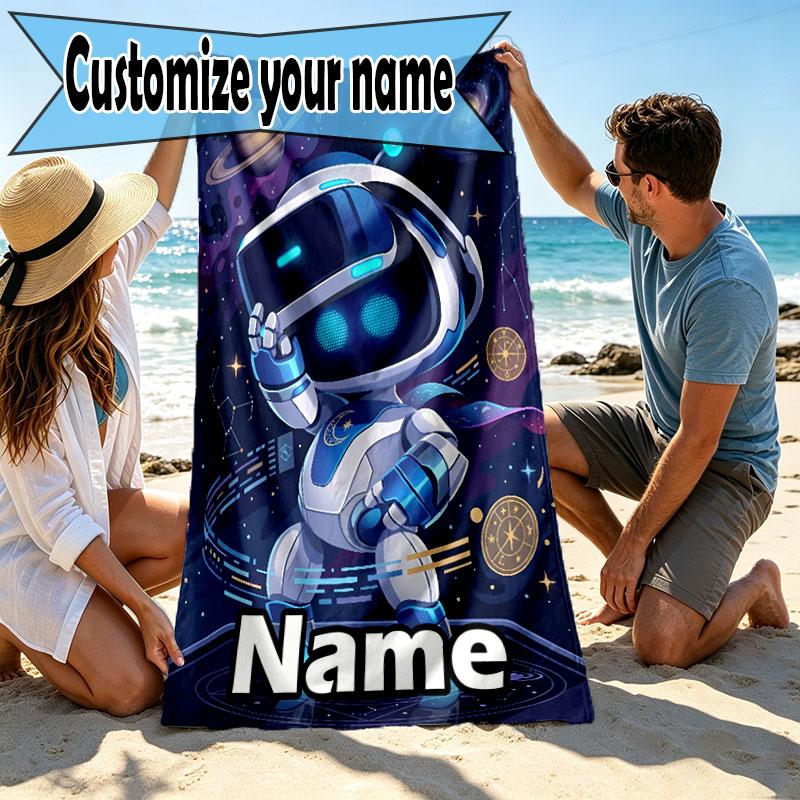 Custom Name Personalized Cosmic Bot Crew Print Beach Towel, for Trip Camping Beach Party Home Decor, Birthday Gift for Family & Friends