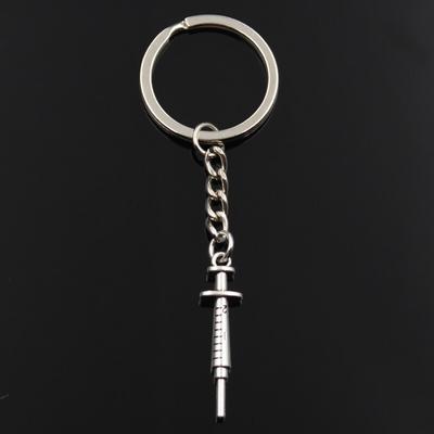 Fashion Keychain 36x9mm Doctor Nurse Syringe Silver Color Pendants DIY Men Jewelry Car Key Chain Ring Holder Souvenir For Gift