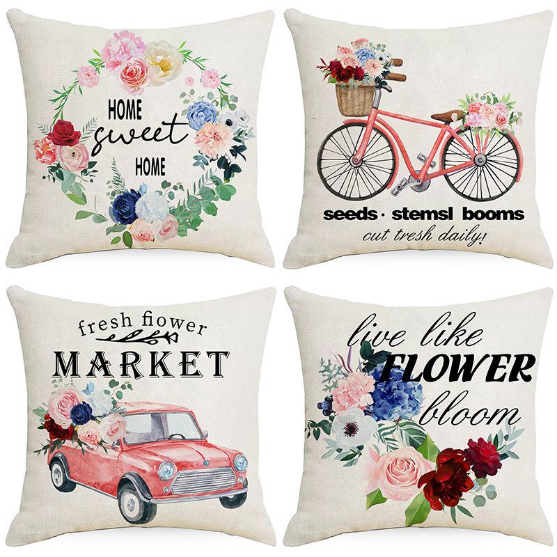 New Spring and Summer Pillowcase Flower Home Fabric Sofa Cushion Cover Bedroom Bedside Pillowcase