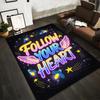 Neon Style Carpet with "Follow Your Heart" Text and Stars Design Suitable for Use As an Anti-slip for Living Room Bedroom Sofas