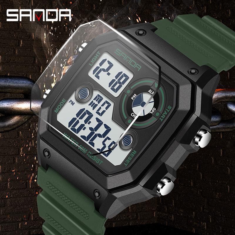 Sanda Men's Waterproof Digital Sports Watch - Luminous Square Outdoor Fashion Watch for Students