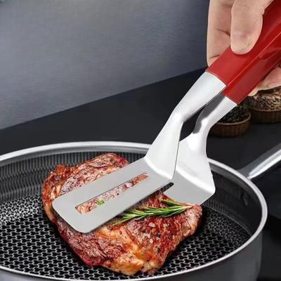 Épaississement et allongement Spatule à frire Pinces à steak en acier inoxydable Pinces à barbecue 2 en 1 Aliments Pinces à poisson frit Cuisine à crêpes