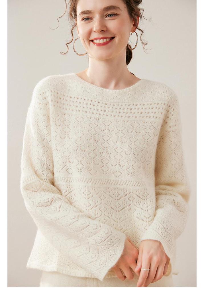 2026 Spring/Fall Thickened Cashmere Hollow Round Neck Knitted Sweater - Versatile Red Crochet Base Layer