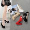 Fashion Comemore Round Toe Slip-On Square Heeled Pumps High Heel Patent Leather Ladies Zapatos Mujer 2025 Plus Size 43 Women Dress Shoes