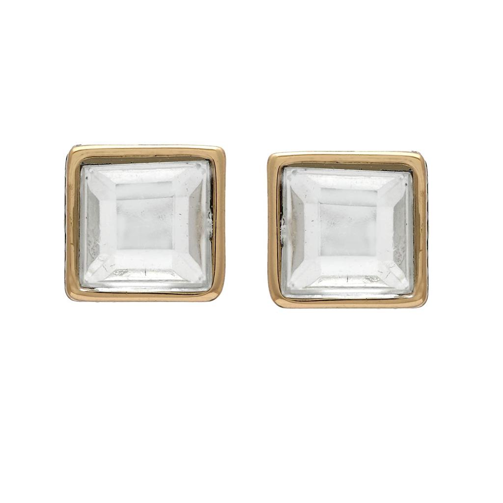 Estele Gold Plated Kundan Square Stud Earrings