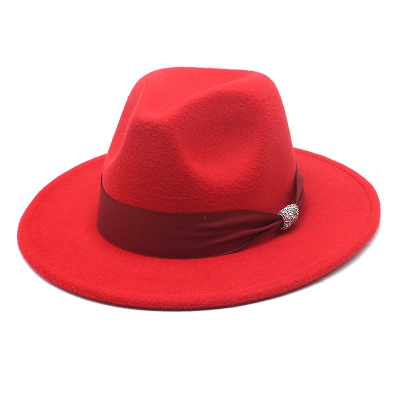 New Fashion Women Men Wide Brim Felt Jazz Fedora Hats Solid Color Party Trilby Wedding Hat Autumn Winter Hats 56-58-60CM