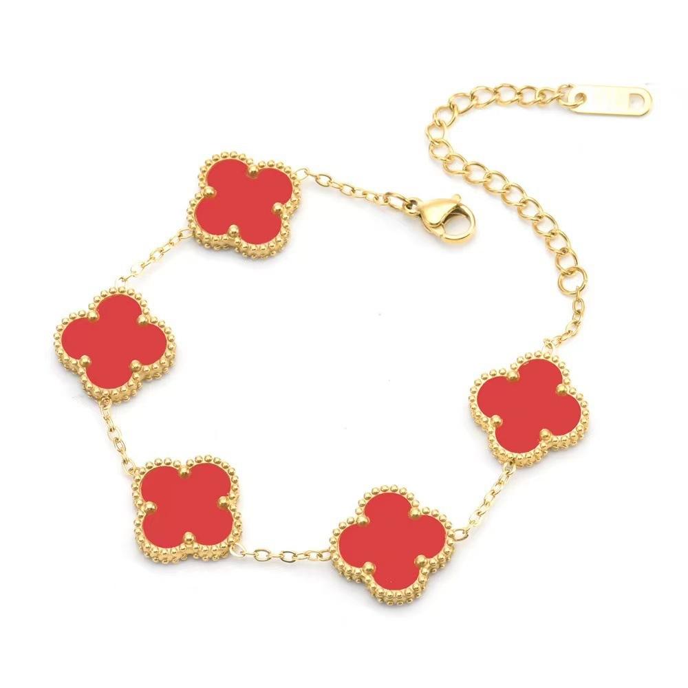 15MM Titanová ocel Čtyřlístek Pět květů Náramek Vysoce kvalitní Neztrácí barvu Dámský náramek