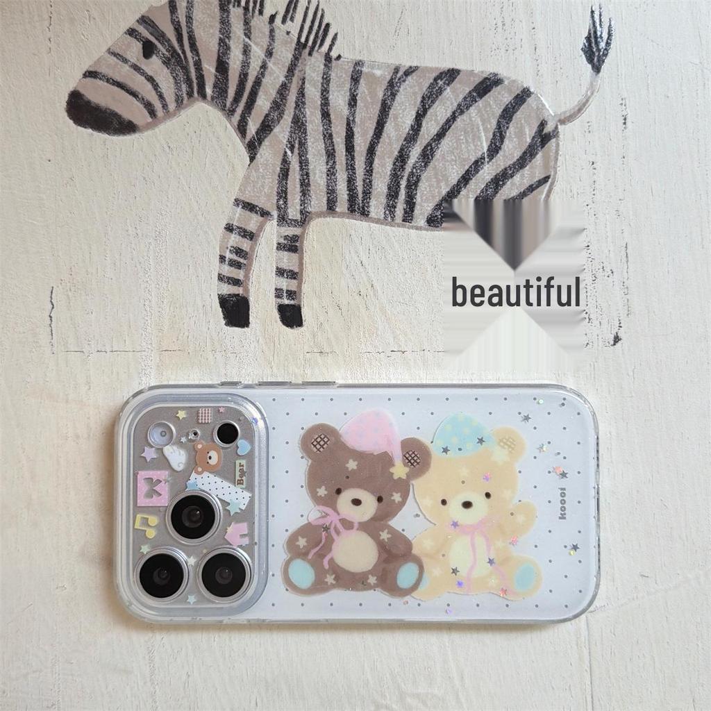 Cartoon Double Layer Bear Phone Case, Compatible with iPhone 14/13 & Apple 17/16/15 PROMAX, Anti-Drop Protection