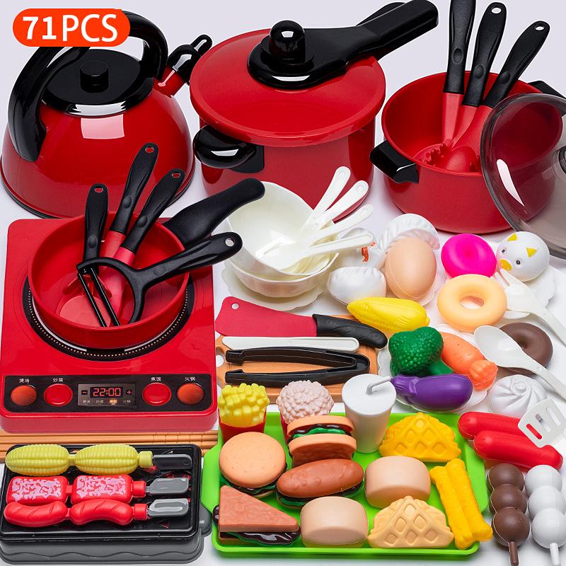 Non-Toxic Kids Toys Pretend Play Red Kitchen Toys Simulation Food Cooking Children'S Children Educational Play House Interactive Toys For Children