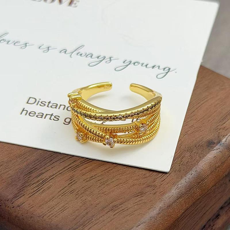 Flowers Like Brocade Medieval Vintage Court Style Light Luxury Temperament Zir*****Pen Ring Niche Design Ring