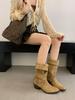 ShanGguLi French thick heel belt buckle thin boots women's autumn new temperament versatile fashion short boots